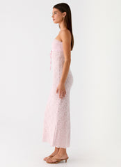 Alida Strapless Jacquard Midi Dress - Pink