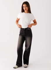 Back Again Straight Leg Denim Jeans - Charcoal Wash