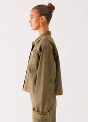 Back Again Oversized Denim Jacket - Brown Sand Wash