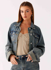 Back Again Oversized Denim Jacket - Dirty Wash