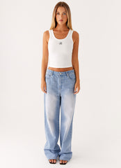 Back Again Straight Leg Denim Jeans - Light Wash Blue
