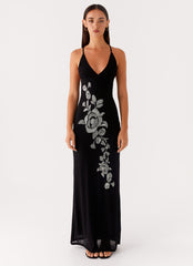 Beki Beaded Mesh Maxi Dress - Black