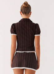 Bennett Button Up Top - Toffee Stripe