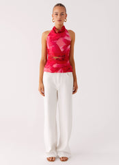 Delany Halter Top - Peach Watermelon Flower