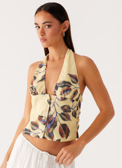 Devoted Halterneck Top - Buttercream Floral
