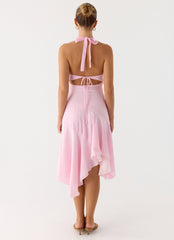 Faelie Halter Neck Asymmetrical Midi Dress - Pink