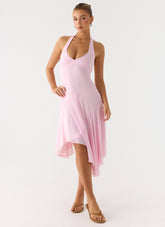 Faelie Halter Neck Asymmetrical Midi Dress - Pink
