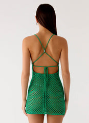 Havana Haze Crochet Mini Dress - Emerald Green