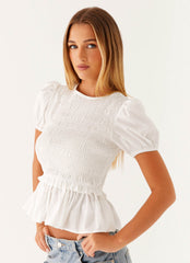Izzy Shirred Top - White
