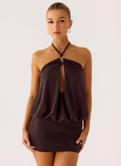 Jisoo Halter Mini Dress - Cool Chocolate