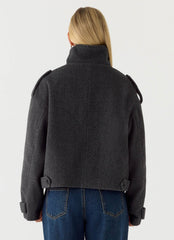 Kaiden Faux Wool Bomber Jacket - Charcoal