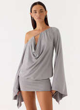 Kyrah Long Sleeve Mini Dress - Misty Blue