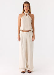 Maddox Linen Top - Oat