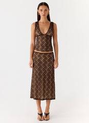 Malachie Lace Midi Skirt - Chocolate