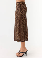 Malachie Lace Midi Skirt - Chocolate