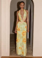 Really Something Beaded Maxi Dress - Green Floral Beaded