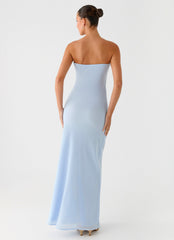 Sassafras Beaded Flower Strapless Maxi Dress - Blue