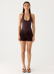 Set The Scene Halter Bodysuit - Chocolate