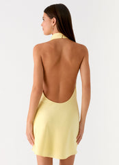 Soft Focus Cowl Neck Mini Dress - Yellow