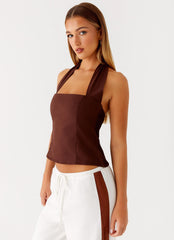 Sunflare Linen Halter Top - Chocolate