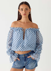Tedara Top - Blue Mocha Dot