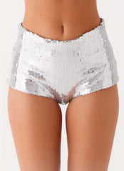 Tiara Sequin Mini Shorts - Silver