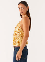 Xander Sequin Halter Top - Gold