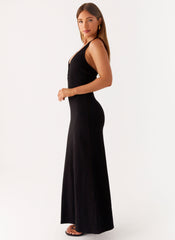 Yaselle Button Front Maxi Dress - Black