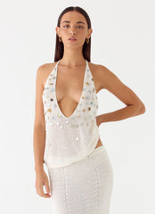 Adelaida Beaded Crochet Top - Ivory