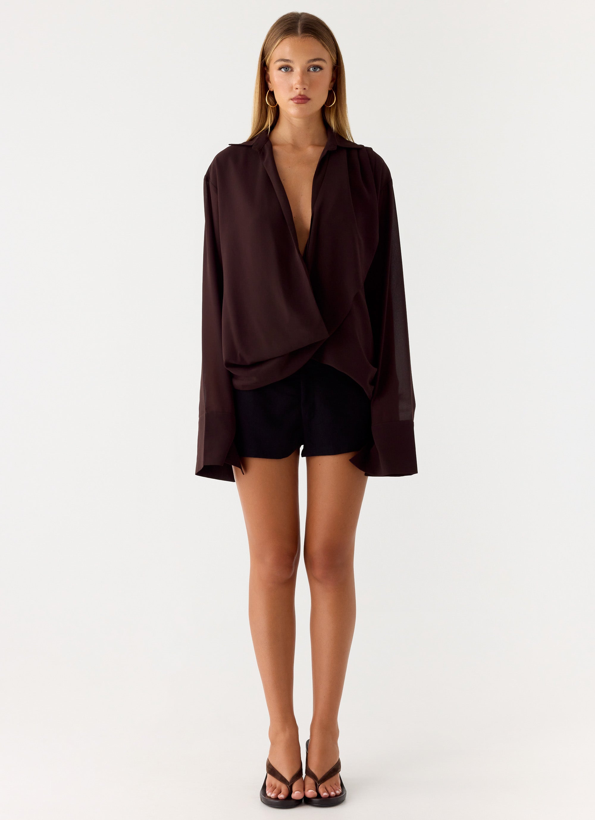 Annah Wrap Shirt - Chocolate