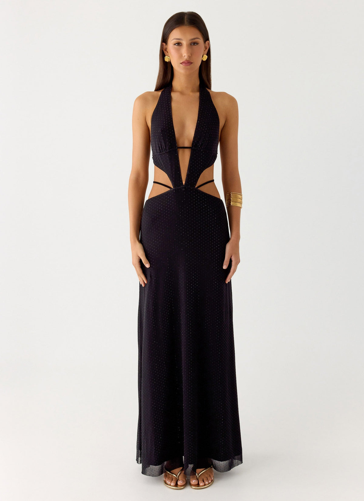 Astraeus Beaded Sequin Maxi Dress - Black
