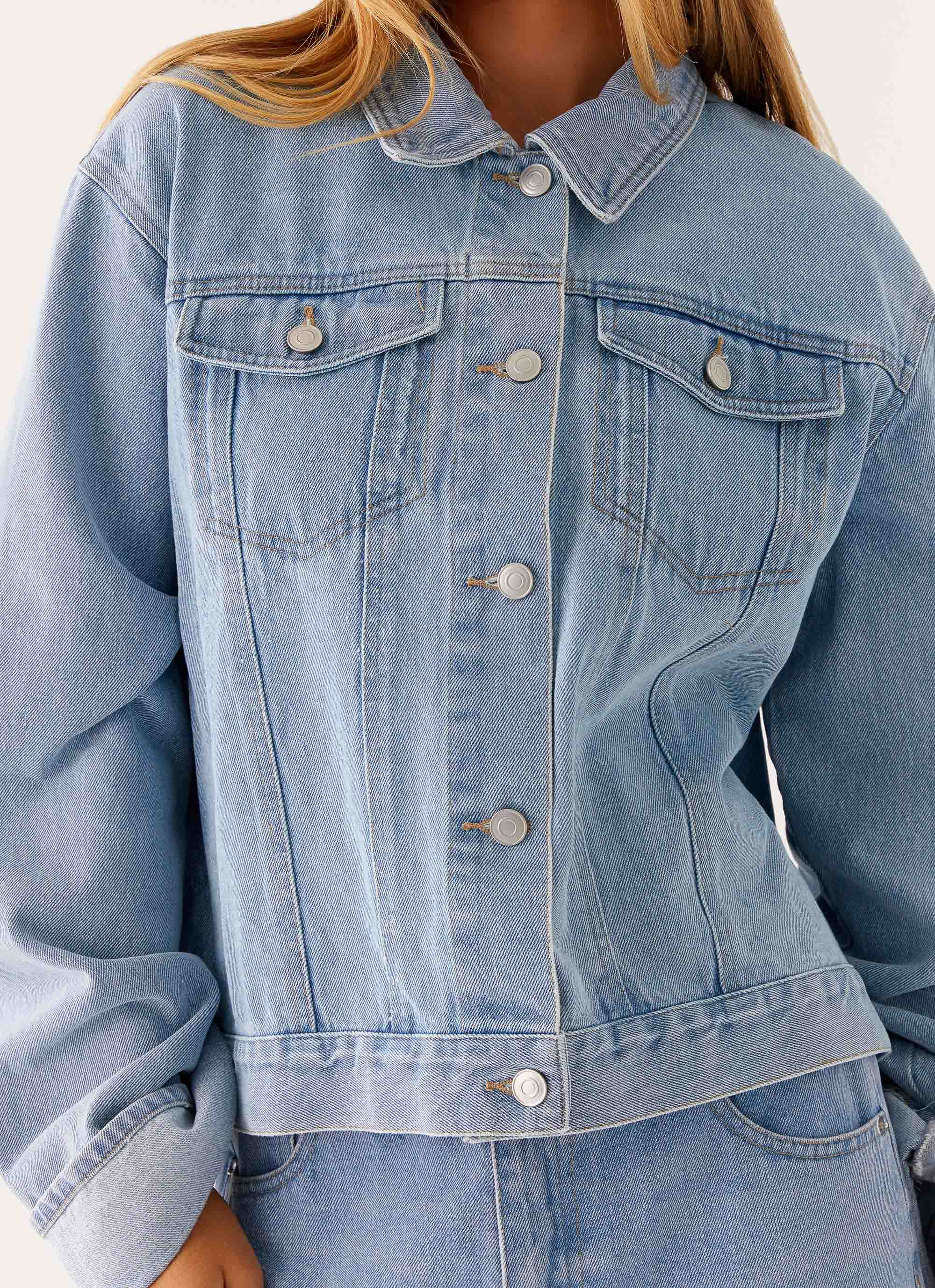Back Again Oversized Denim Jacket - Light Wash Blue