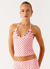 Bahama Eyelet Lace Up Top - Strawberry Dot