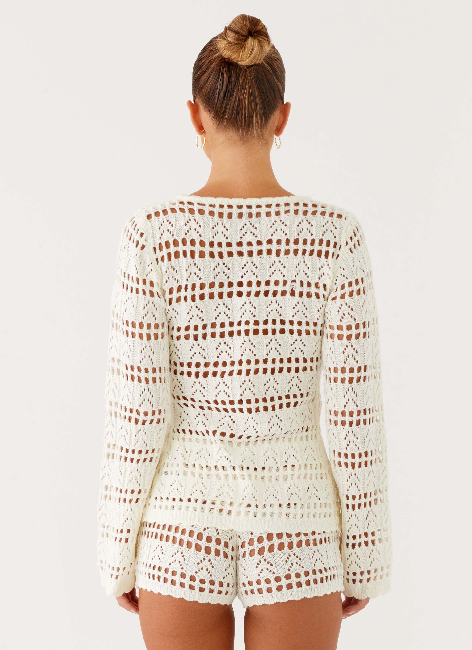 Baylock Crochet Long Sleeve Top - White
