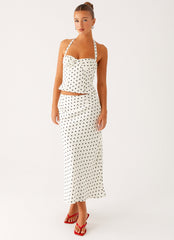 Breanne Midi Skirt - White Polka Dot