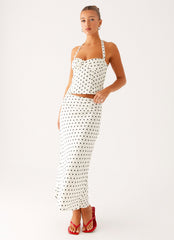 Breanne Midi Skirt - White Polka Dot
