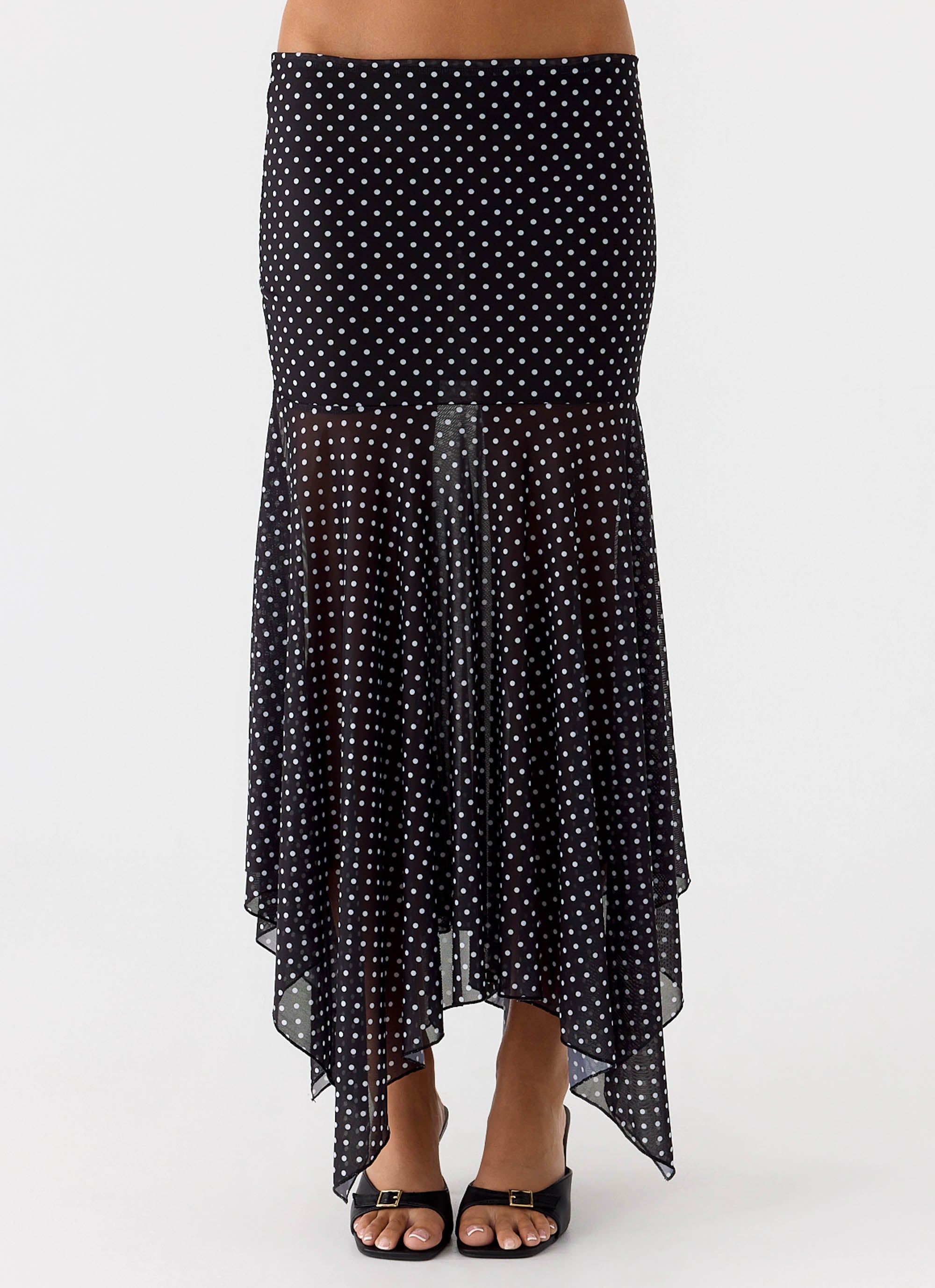Buffy Maxi Skirt - Black Polkadot