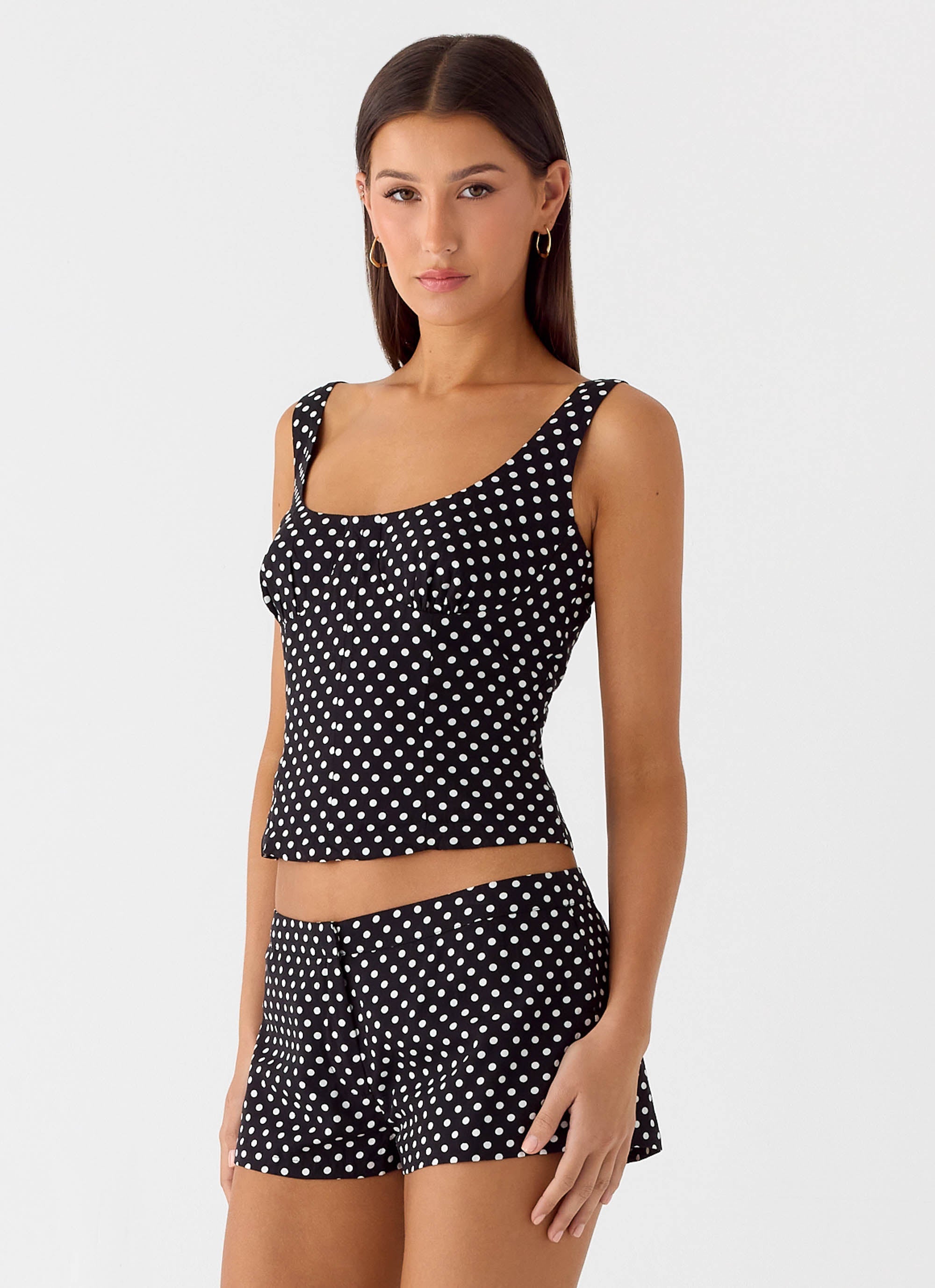 Coastline Bustier Top - Black Polkadot