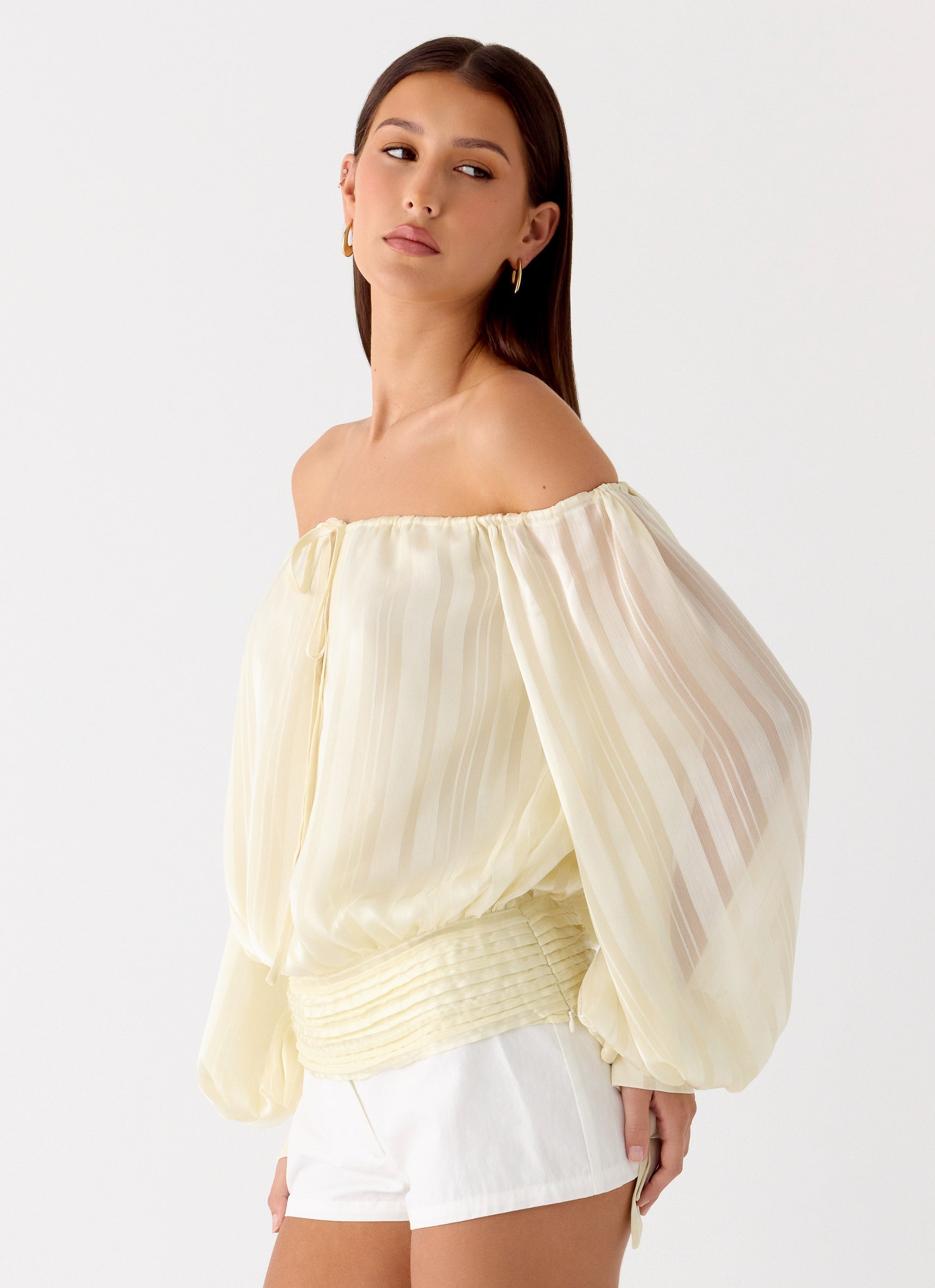 Coconut Kiss Off Shoulder Long Sleeve Top - Yellow