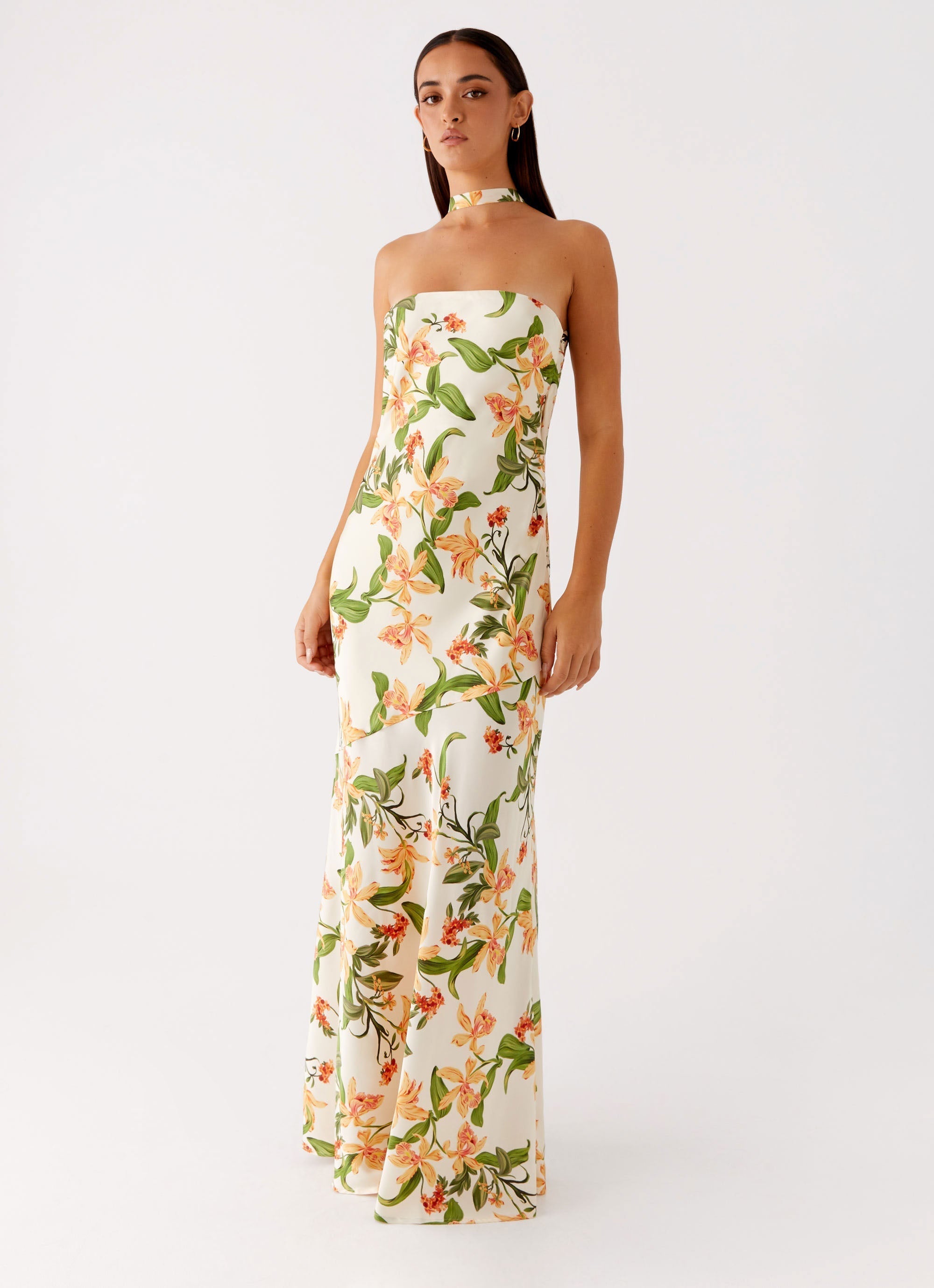 Damali Satin Maxi Dress - Floral Print