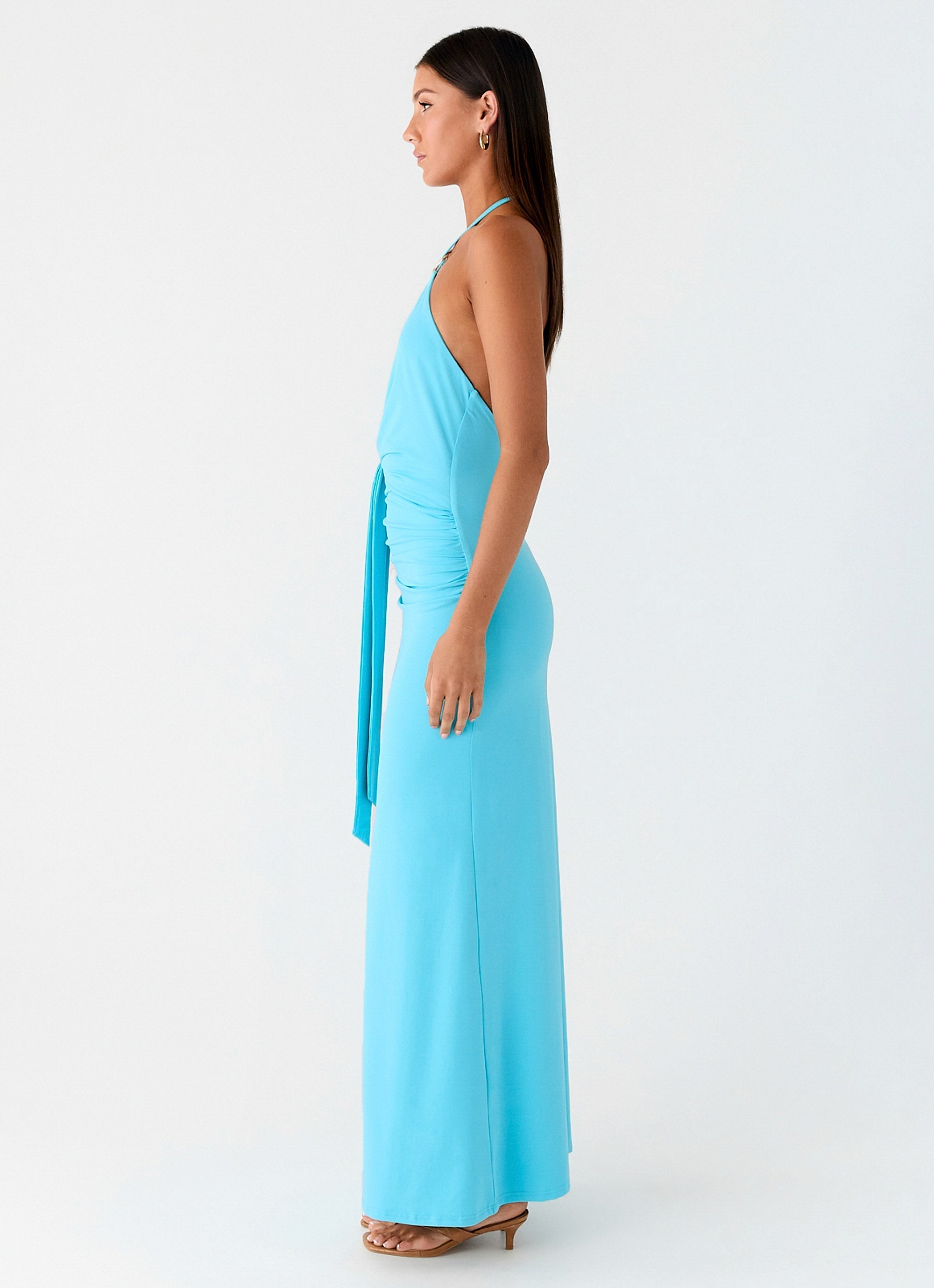 Dare Me Halter Maxi Dress - Aqua Blue