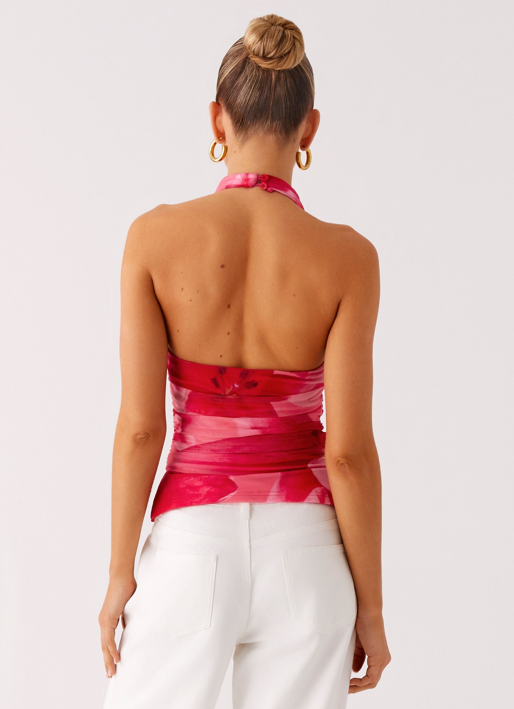 Delany Halter Top - Peach Watermelon Flower