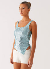 Electra Sequin Tank - Turquoise