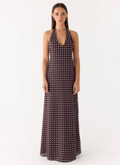 Float Away Maxi Dress - Chocolate Blue Dot