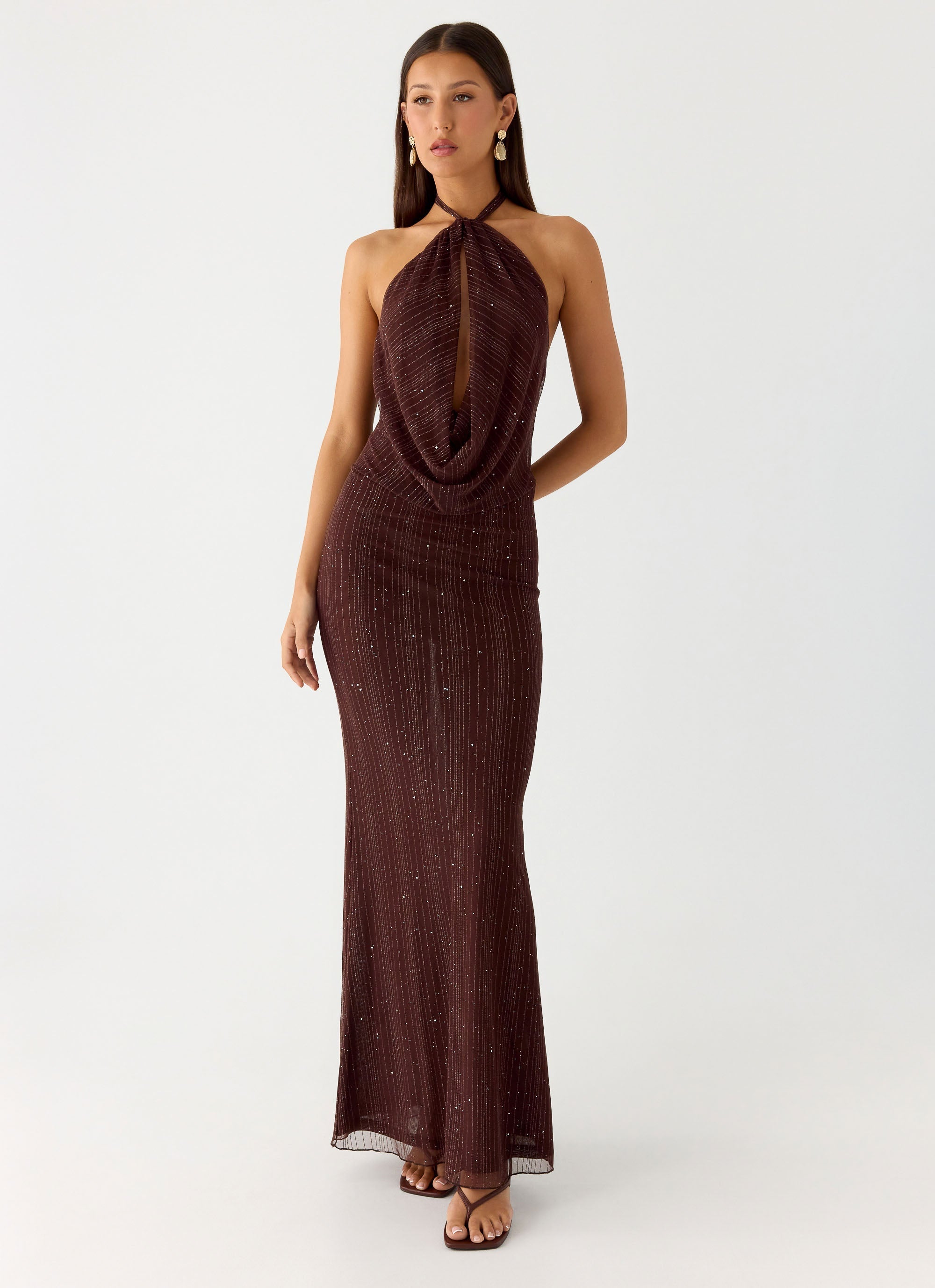 Haylan Sparkle Mesh Maxi Dress - Chocolate