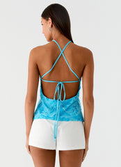 Janelle Beaded Halter Top - Blue