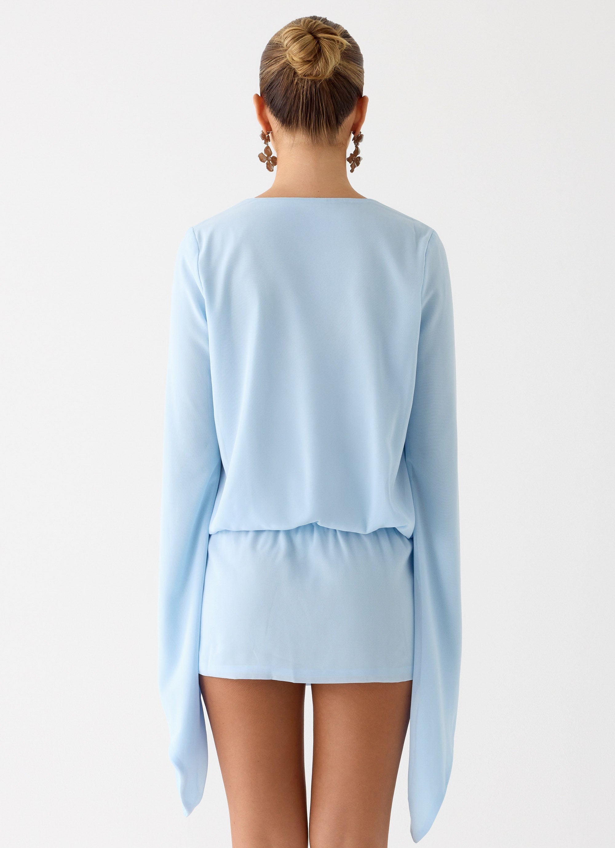 Junia Long Sleeve Mini Dress - Pale Blue