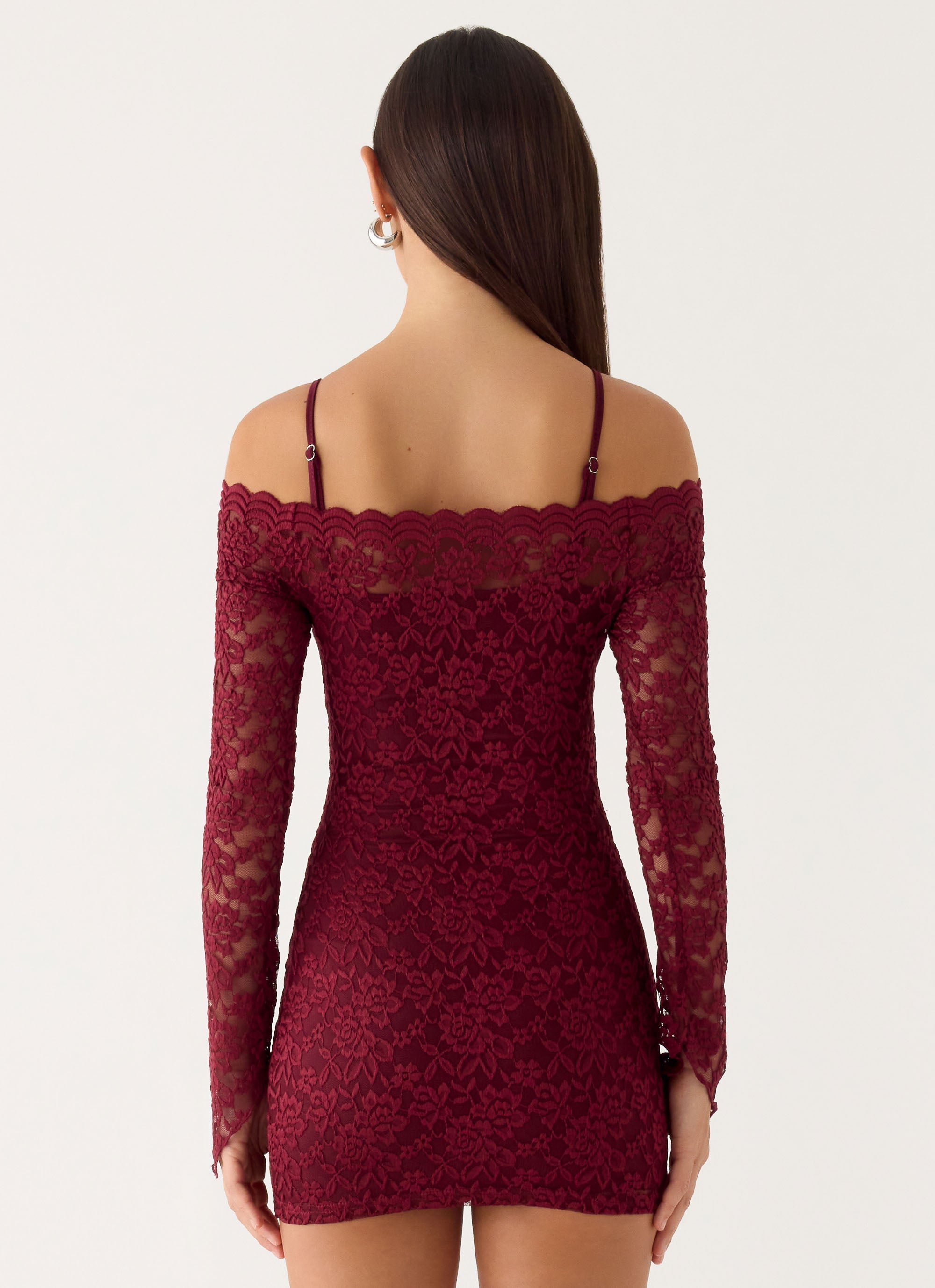 Just This Once Lace Mini Dress - Merlot