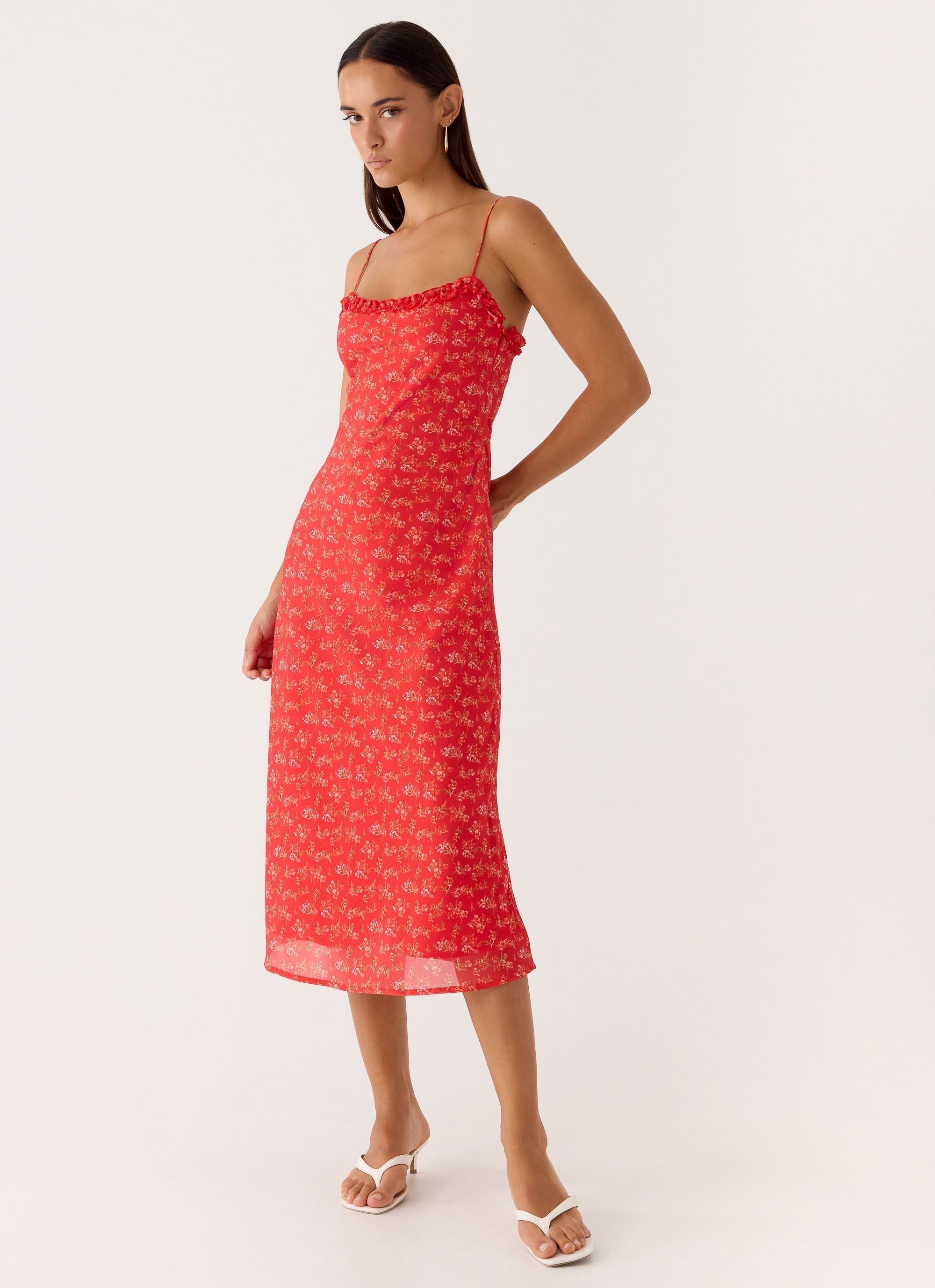 Kahlo Midi Dress - Magenta Red Rose