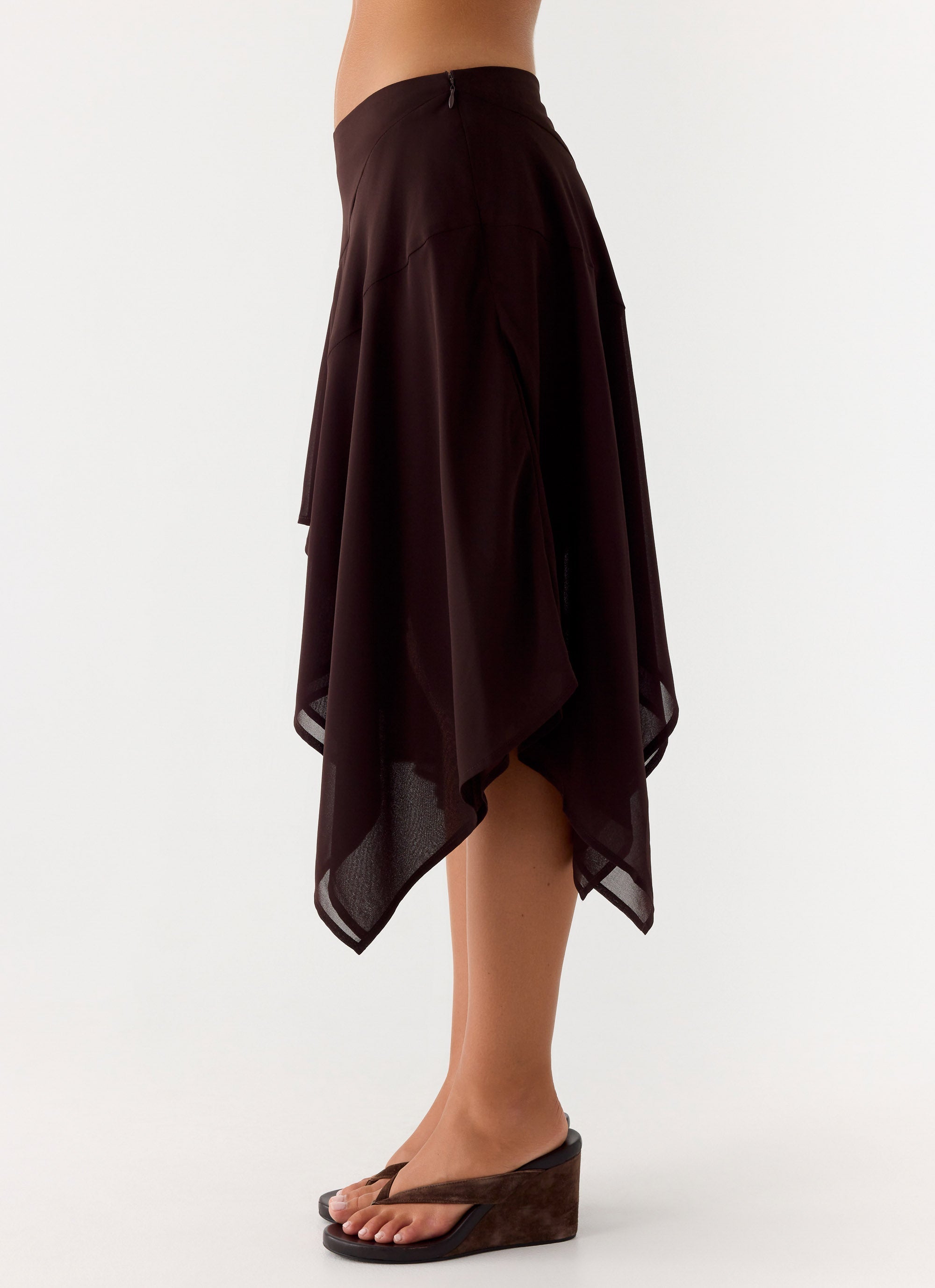 Kia Low Rise Asymmetrical Midi Skirt - Chocolate